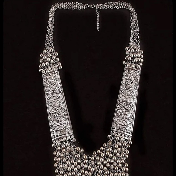 Oxidized Silver Unique Ornate Design Long Necklace - Picture 9 of 10